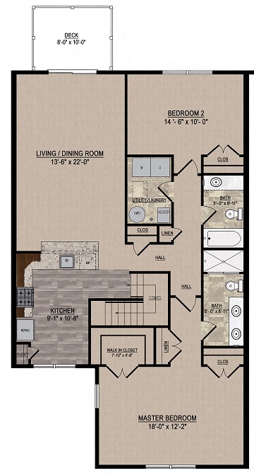 Floor plan for 2 beds, 2 baths, 1389 sqft